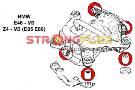 BMW E46 Silent blocs de berceau x4 + nez de pont 